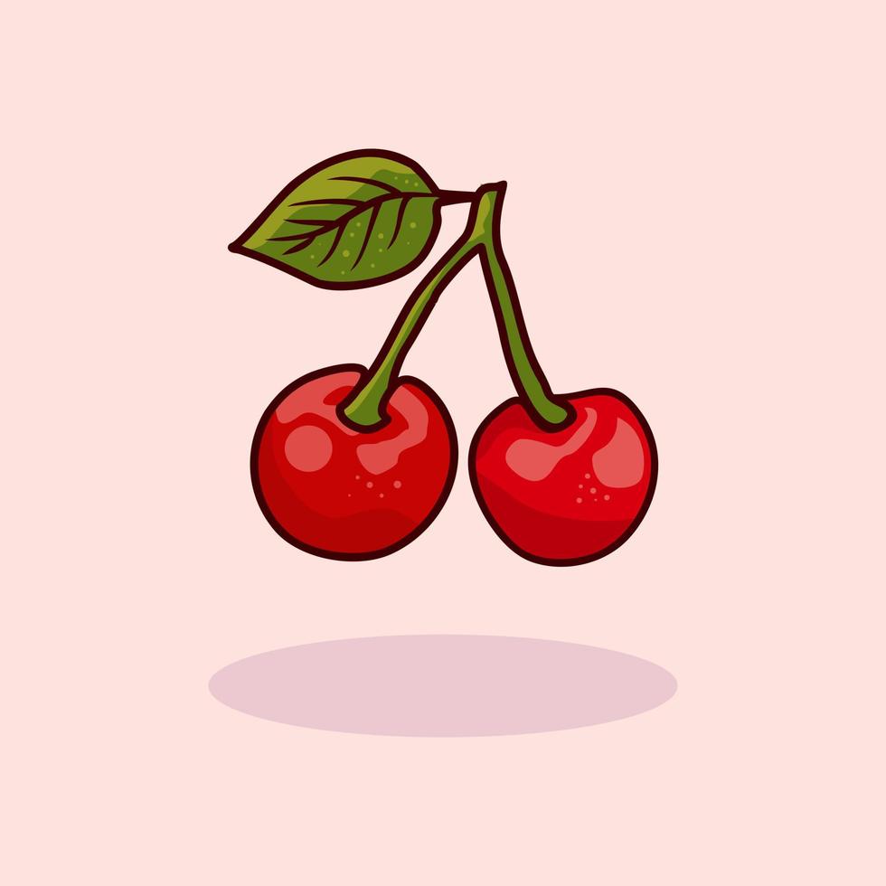 Fresh Cherry fruit drawn cartoon illustration vector