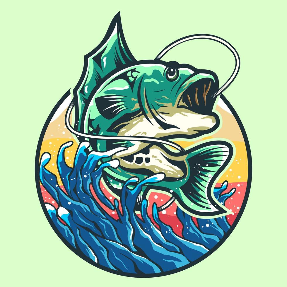 ilustración de pesca de lubina grande vector