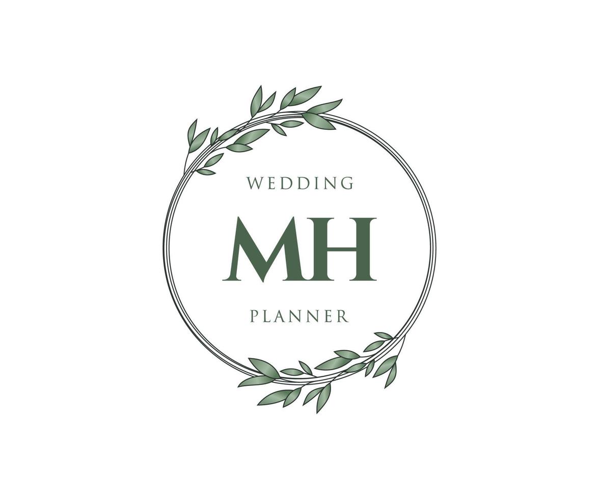 MH Initials letter Wedding monogram logos collection, hand drawn modern minimalistic and floral templates for Invitation cards, Save the Date, elegant identity for restaurant, boutique, cafe in vector