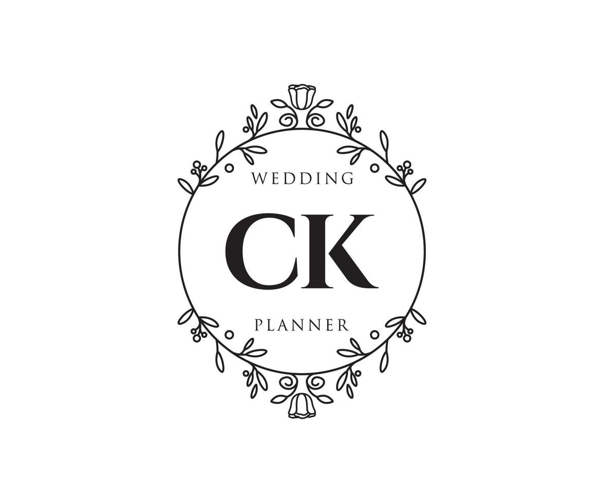 colección de logotipos de monograma de boda con letras iniciales ck, plantillas florales y minimalistas modernas dibujadas a mano para tarjetas de invitación, guardar la fecha, identidad elegante para restaurante, boutique, café en vector