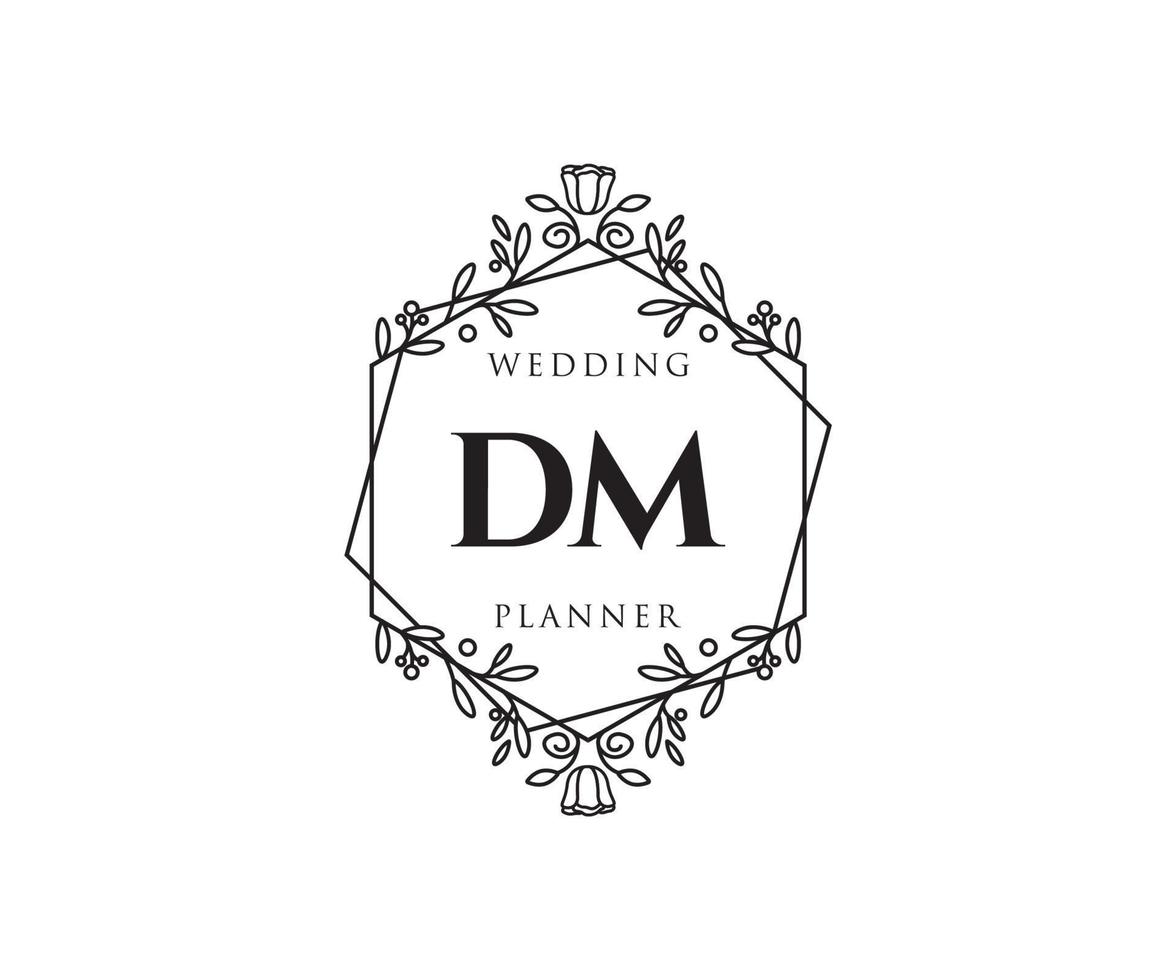 colección de logotipos de monograma de boda con letras iniciales dm, plantillas florales y minimalistas modernas dibujadas a mano para tarjetas de invitación, guardar la fecha, identidad elegante para restaurante, boutique, café en vector