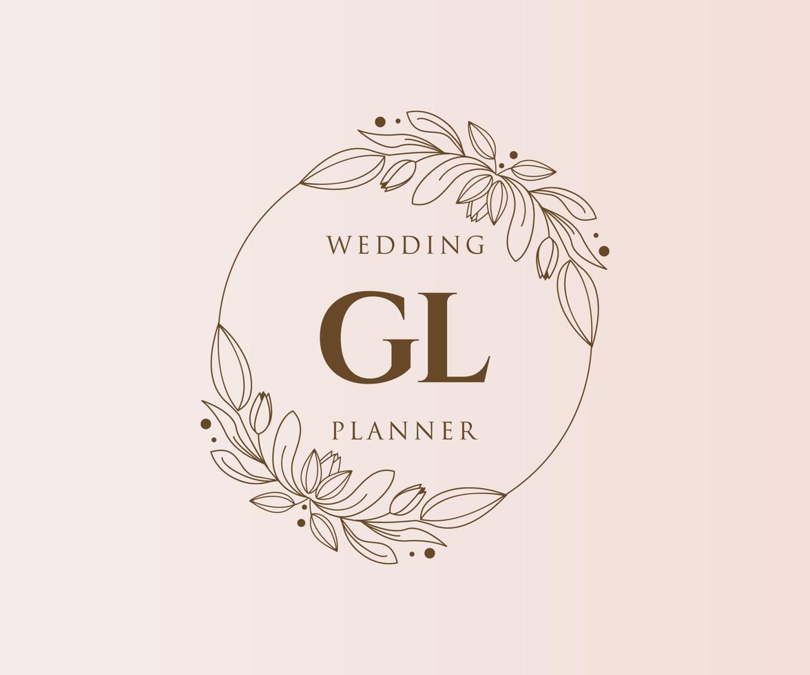 GL Initials letter Wedding monogram logos collection, hand drawn modern minimalistic and floral templates for Invitation cards, Save the Date, elegant identity for restaurant, boutique, cafe in vector