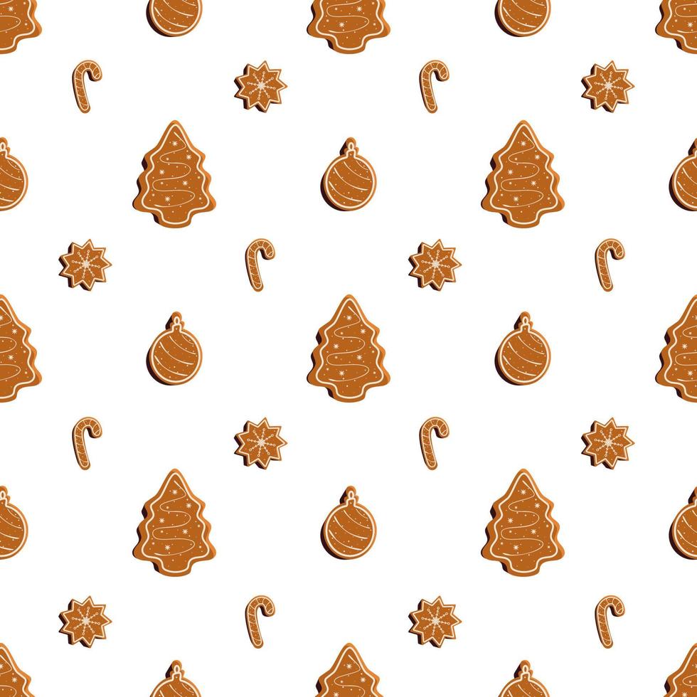 Vector Christmas seamless pattern with gingerbread cookies.Xmas Tree. Holiday themed design.