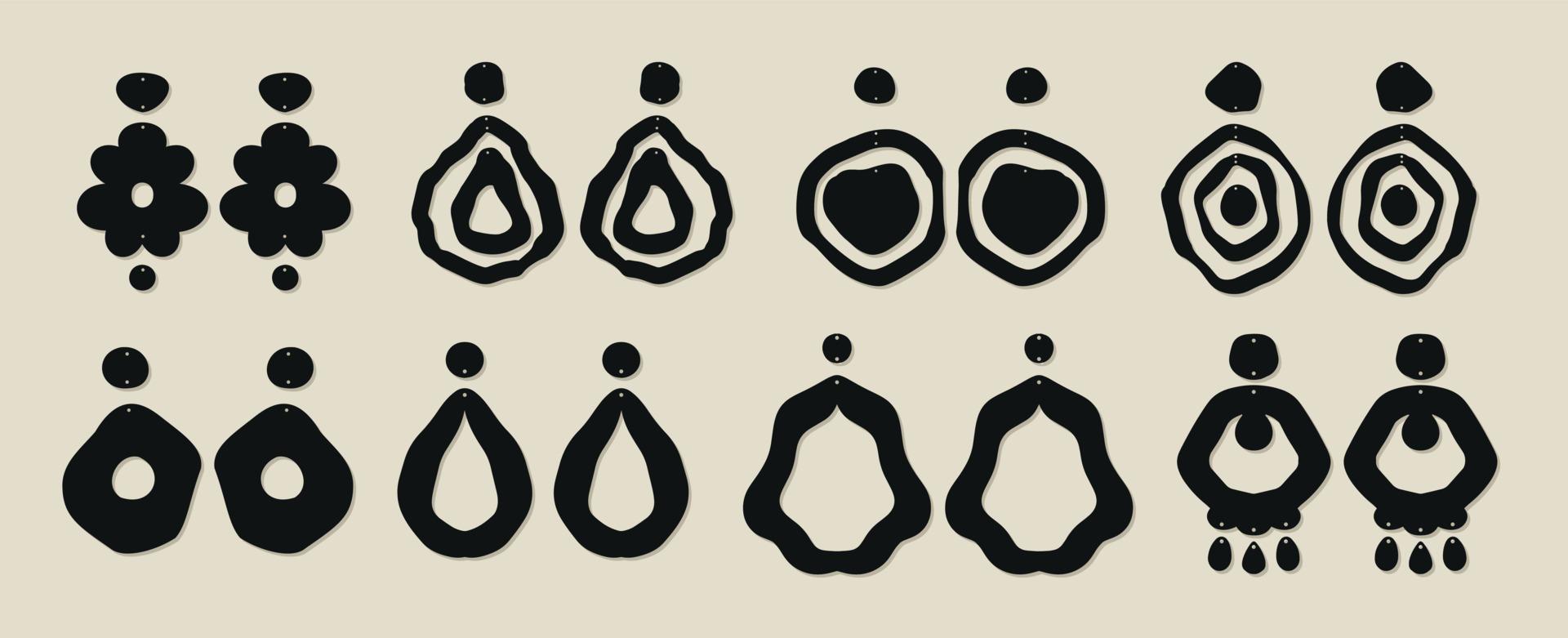 plantillas de pendientes vectoriales gran conjunto de boho dibujado a mano varias formas. ilustración vectorial de moda moderna. corte láser, aretes de madera. corte de metales aislado sobre fondo blanco vector