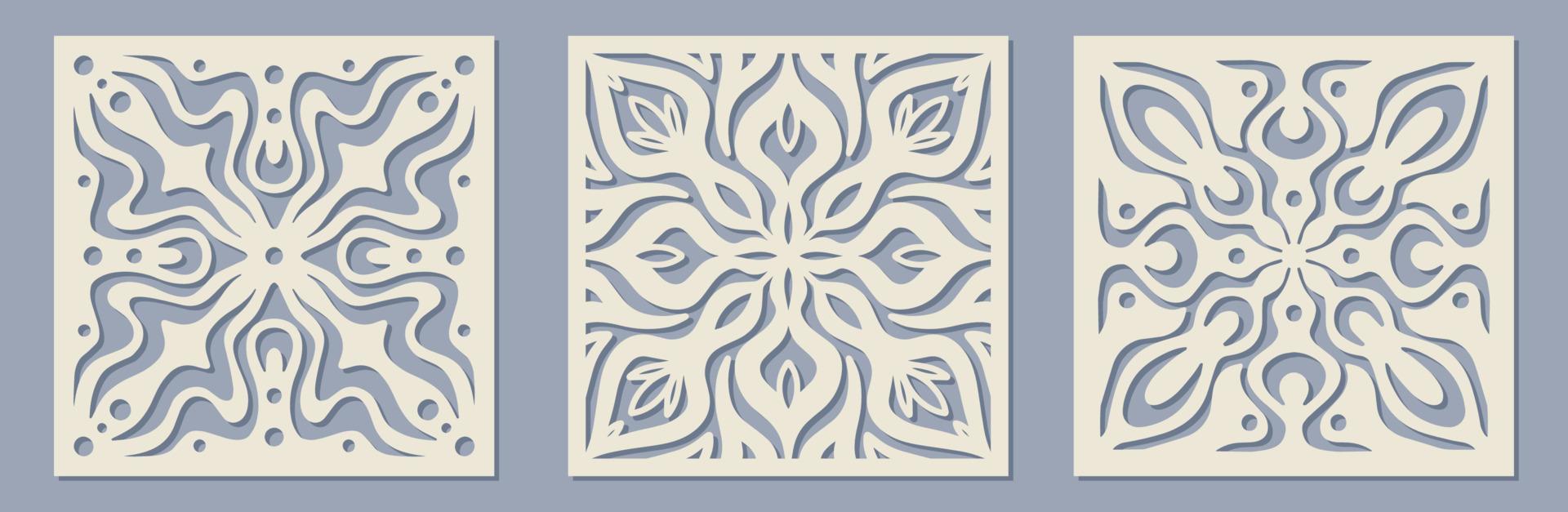 panel cuadrado de corte láser vectorial con patrón barroco vintage. colección de plantillas ornamentales para invitación de boda o tarjeta de felicitación. Mueble calado pantalla. diseño de metal, talla de madera vector