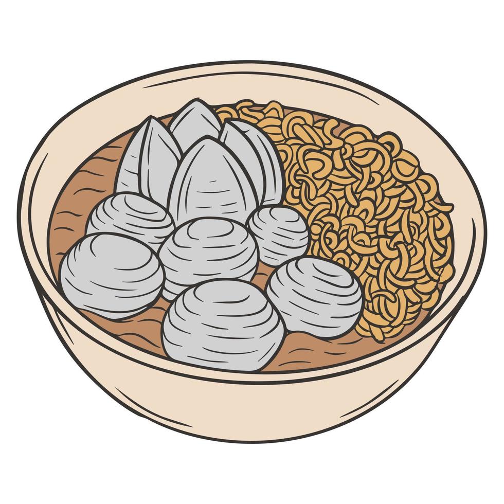 bakso comida indonesia bola de carne dibujado a mano doodle ilustración vectorial vector