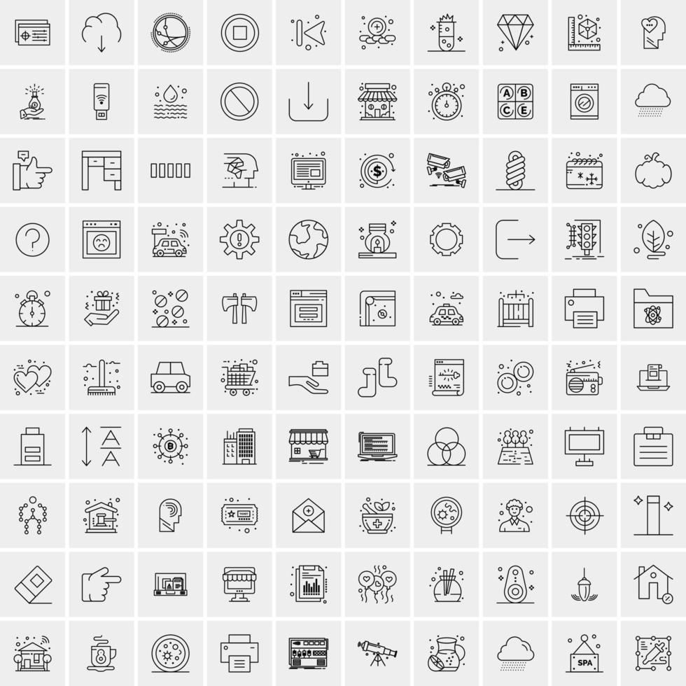 100 Universal Black Line Icons on White Background vector