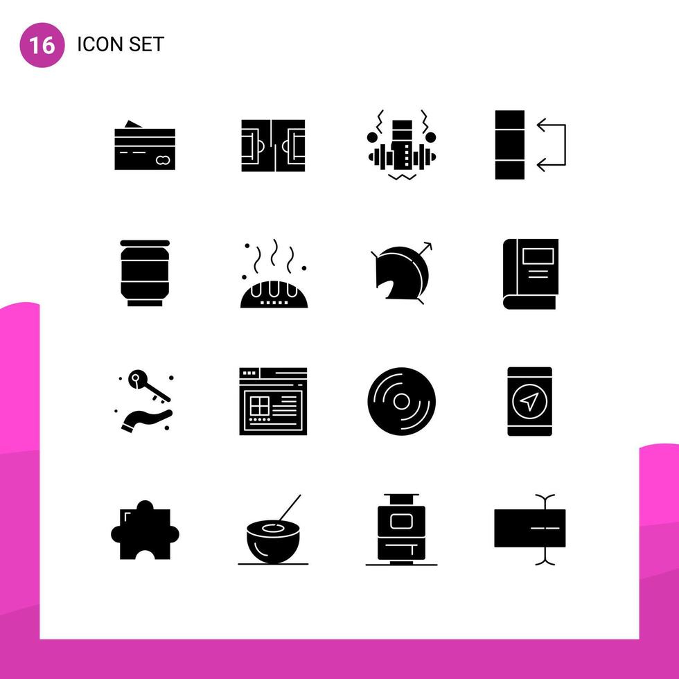 16 Thematic Vector Solid Glyphs and Editable Symbols of table data football weight dumbbell Editable Vector Design Elements