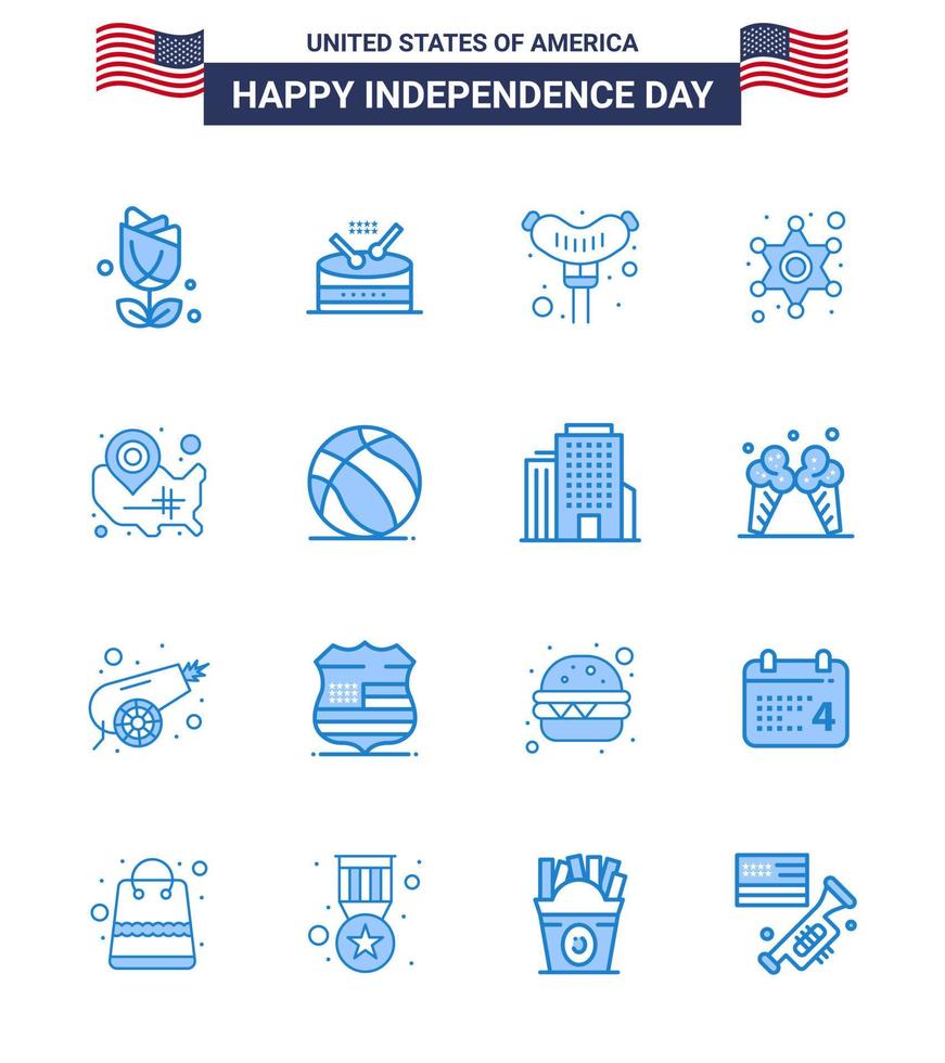 16 iconos creativos de EE. UU. Signos de independencia modernos y símbolos del 4 de julio de EE. UU. vector