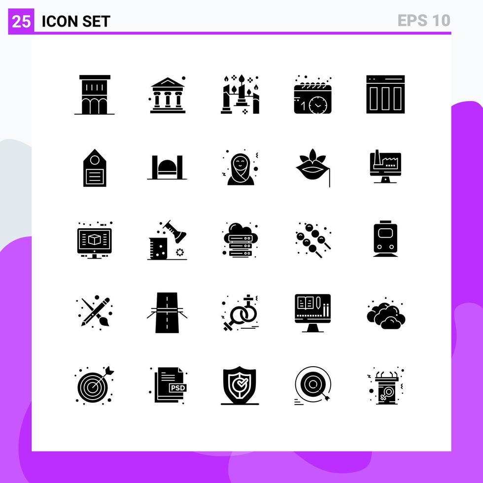 símbolos de iconos universales grupo de 25 glifos sólidos modernos de comunicación ver calendario de grabación calendario elementos de diseño de vectores editables