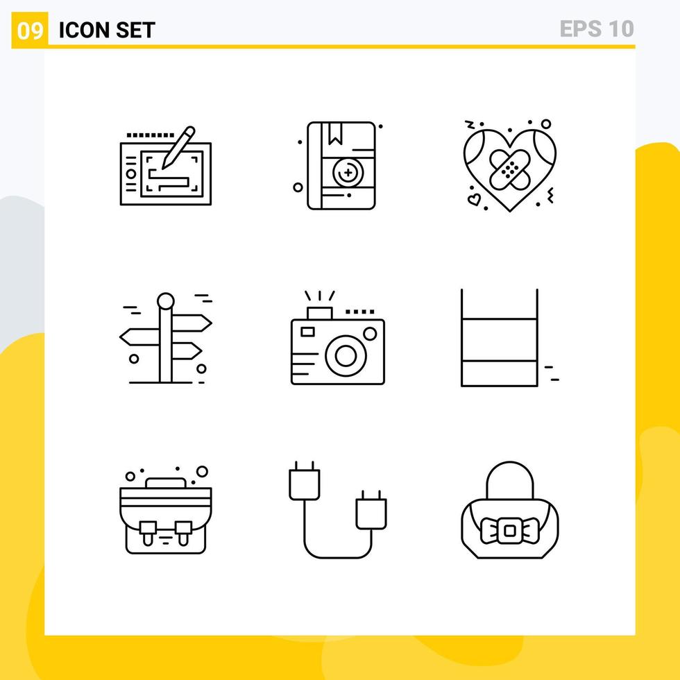 Set of 9 Vector Outlines on Grid for camera travelling broken travel navigation Editable Vector Design Elements