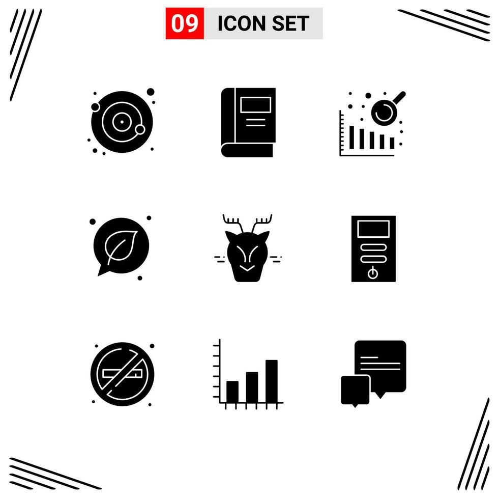 Universal Icon Symbols Group of 9 Modern Solid Glyphs of reindeer arctic business intelligence alpine leaf Editable Vector Design Elements