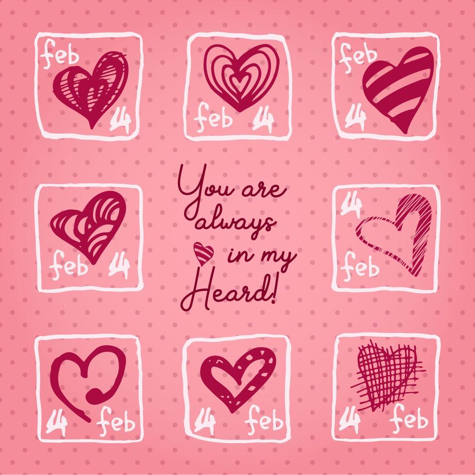 Valentines day card or invitation whit motivation text You are always in my Heard. Wedding concept Greeting card, poster, banner, design element. Love pink background vector