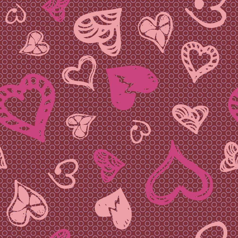 Retro hand-drawn sketches seamless background with hearts for valentines and wedding day vector