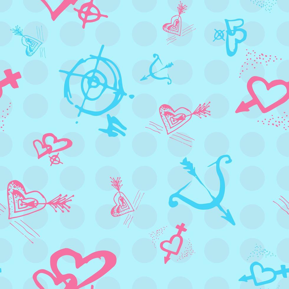 Retro hand-drawn sketches color seamless background with love symbols for valentines and wedding day vector