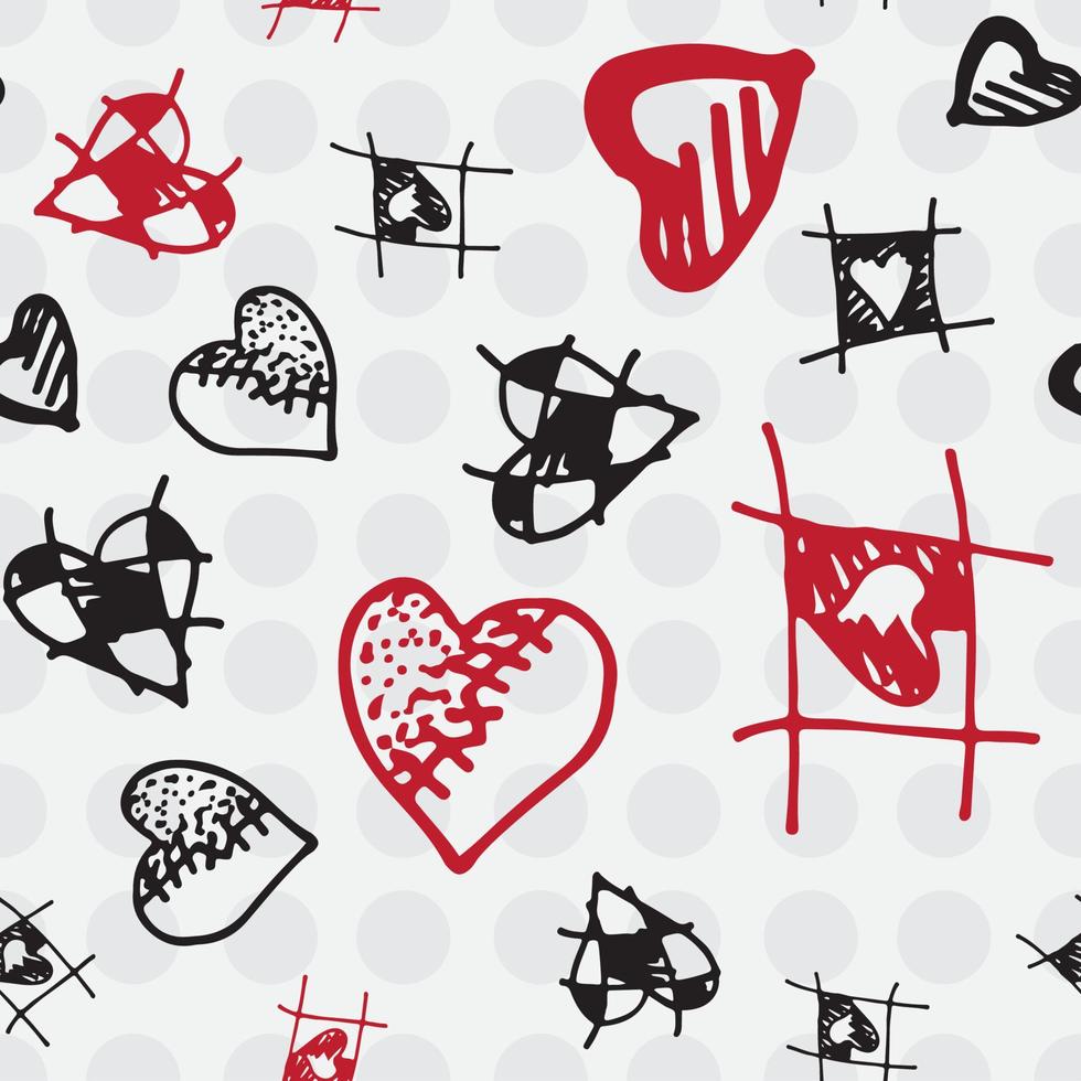 Retro hand-drawn sketches seamless background with hearts for valentines and wedding day vector