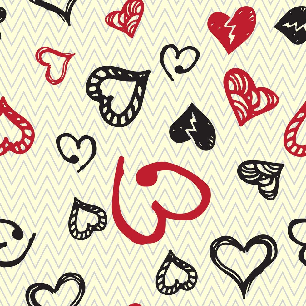 Retro hand-drawn sketches seamless background with hearts for valentines and wedding day vector