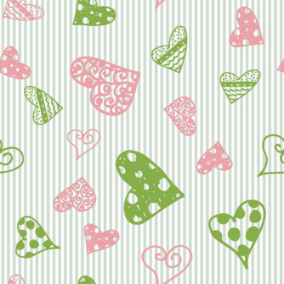 Retro hand-drawn sketches seamless background with hearts for valentines and wedding day vector