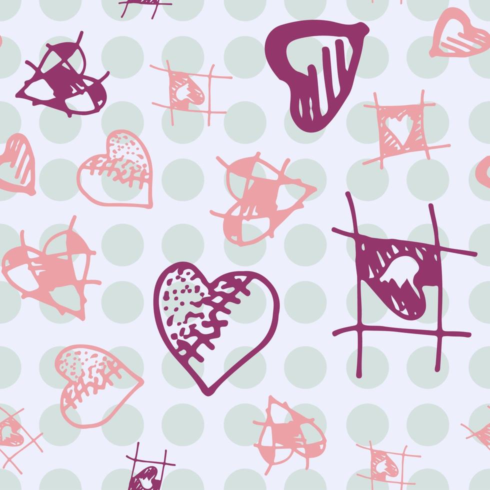 Retro hand-drawn sketches seamless background with hearts for valentines and wedding day vector