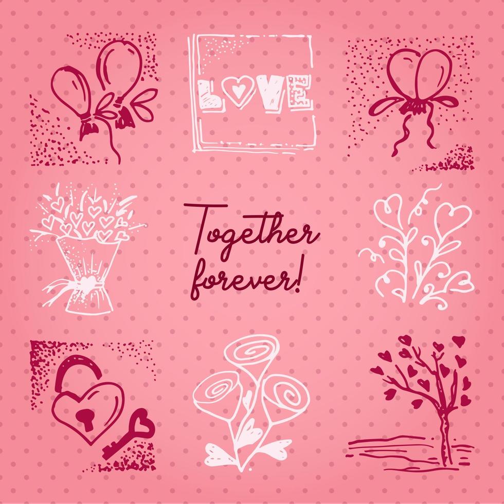 Valentines day card or invitation whit motivation text Together forever. Wedding concept Greeting card, poster, banner, design element. Love pink background vector