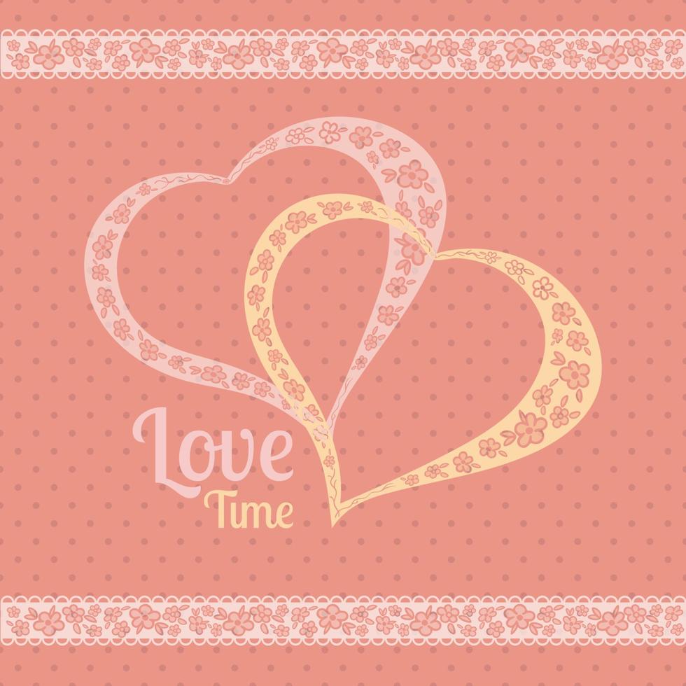 Vector greeting card with polka dots and hearts.