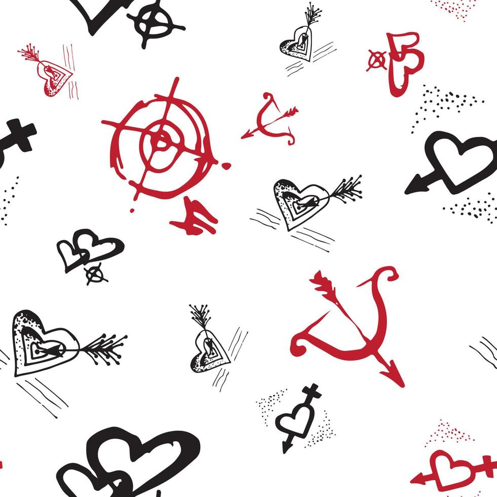 Retro hand-drawn sketches seamless background with love symbols for valentines and wedding day vector