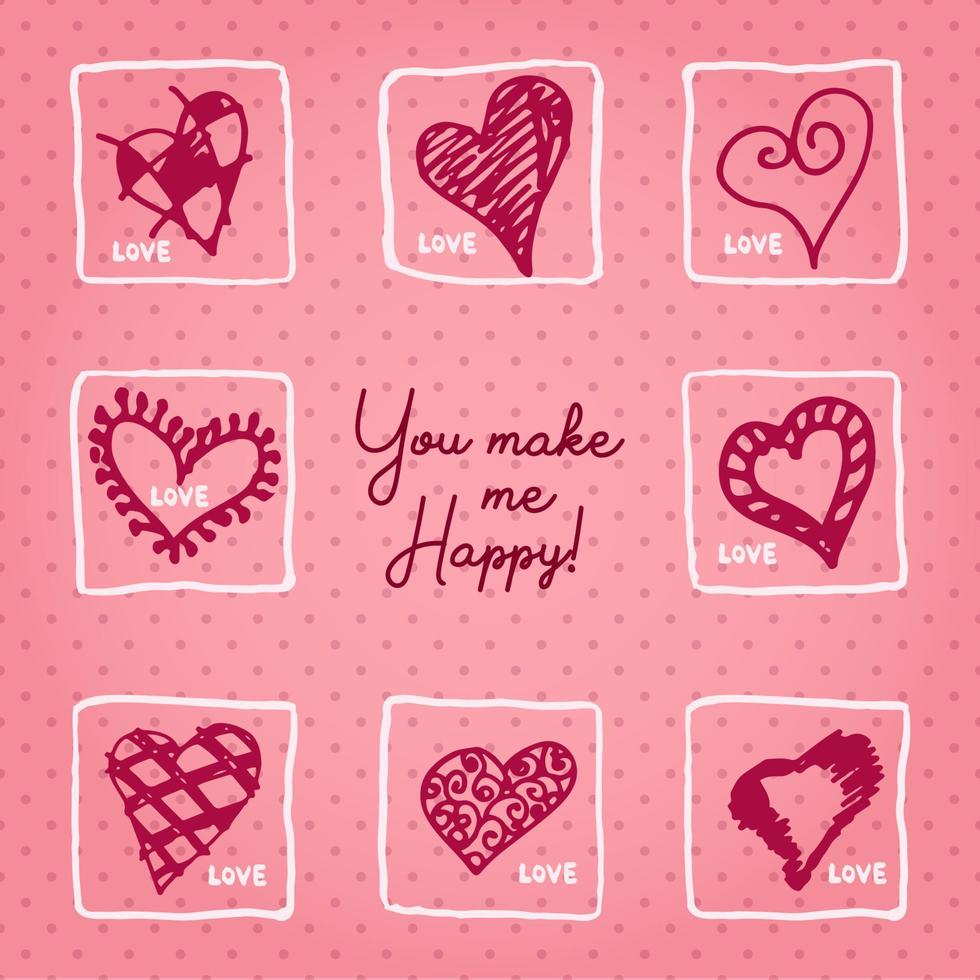 Valentines day card or invitation whit motivation text You make me Happy Wedding concept Greeting card, poster, banner, design element. Love pink background vector