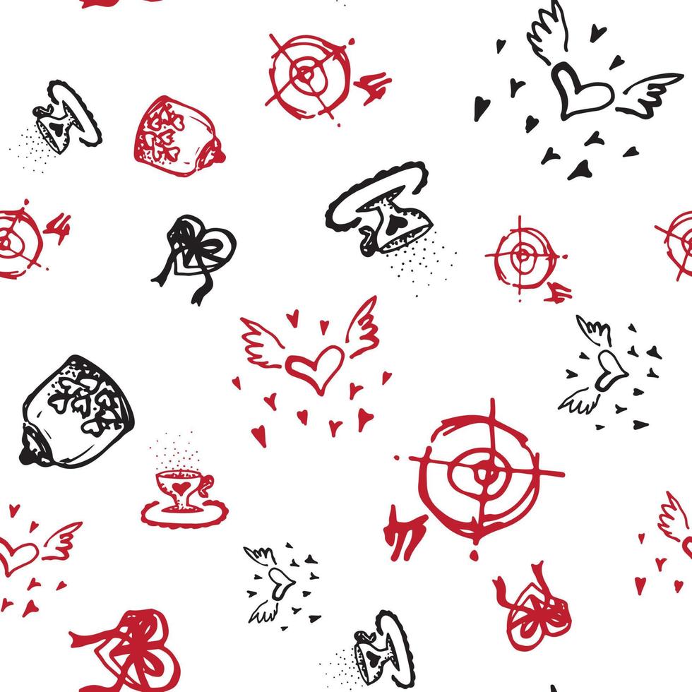 Retro hand-drawn sketches seamless background with love symbols for valentines and wedding day vector