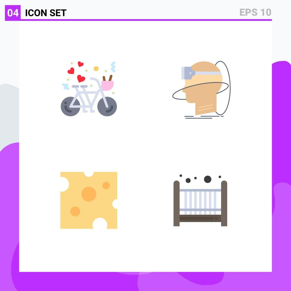 Editable Vector Line Pack of 4 Simple Flat Icons of bicycle virtual heart man cheese Editable Vector Design Elements