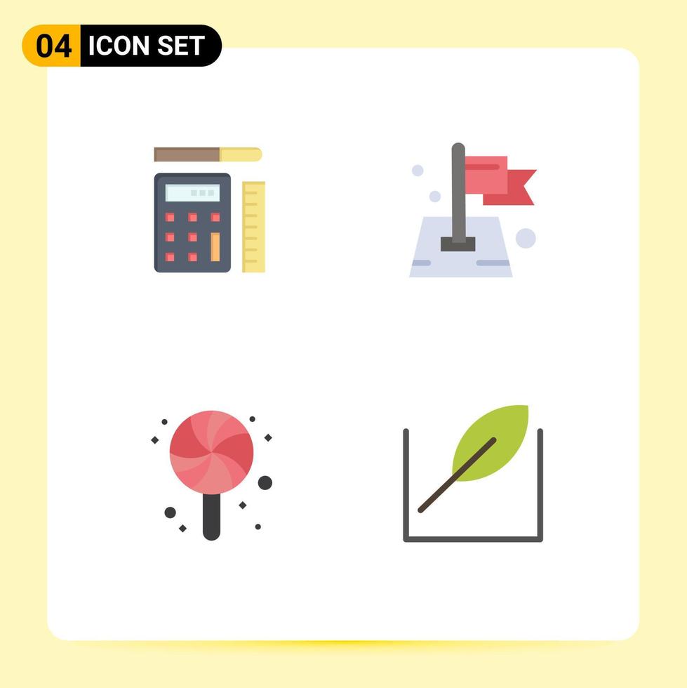 paquete de 4 iconos planos creativos de pluma cumpleaños educación ubicación dulces elementos de diseño vectorial editables vector