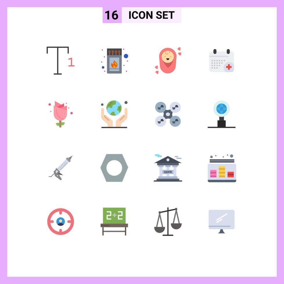 conjunto de 16 iconos de interfaz de usuario modernos símbolos signos para el medio ambiente naturaleza niños día de pascua paquete editable de elementos de diseño de vectores creativos