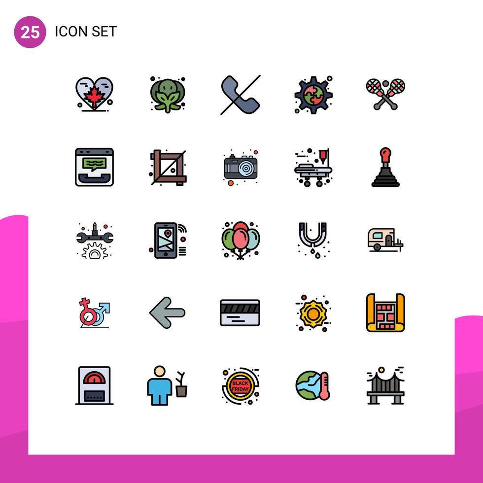 Filled line Flat Color Pack of 25 Universal Symbols of stick crosse call gear creative Editable Vector Design Elements