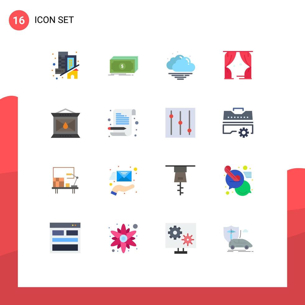Mobile Interface Flat Color Set of 16 Pictograms of lamp usa money theatre entertainment Editable Pack of Creative Vector Design Elements