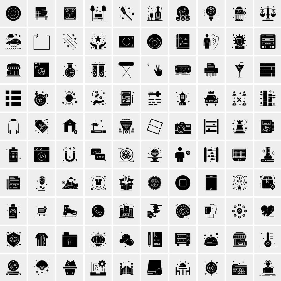 Set of 100 Business Solid Glyph icons vector