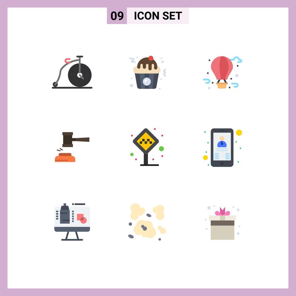 Universal Icon Symbols Group of 9 Modern Flat Colors of law hammer balloon gavel auction Editable Vector Design Elements