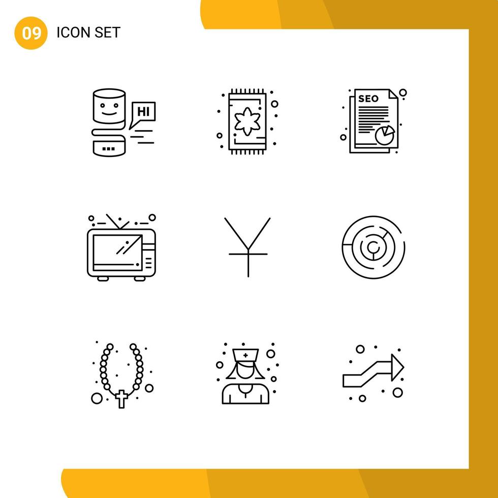 Modern Set of 9 Outlines and symbols such as yen yuan document tv entertainment Editable Vector Design Elements