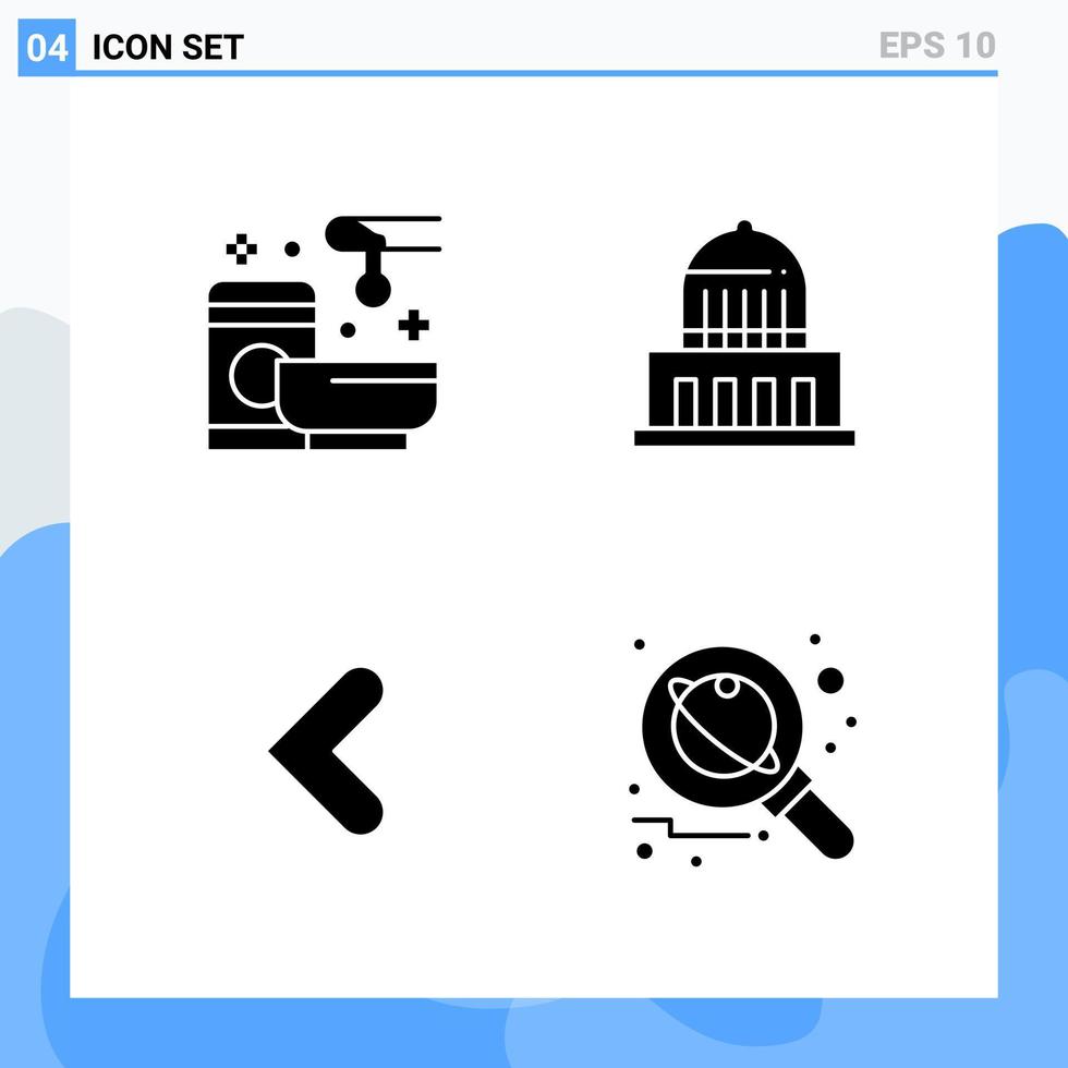 Modern 4 solid style icons Glyph Symbols for general use Creative Solid Icon Sign Isolated on White Background 4 Icons Pack Creative Black Icon vector background