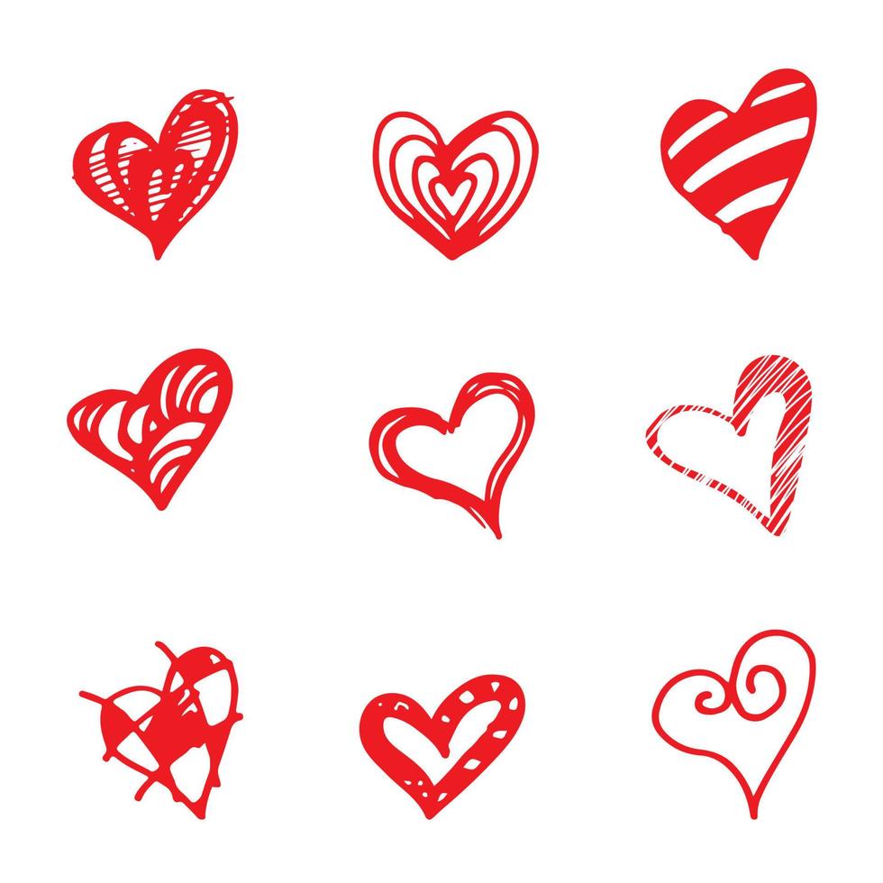 Set of retro hand-drawn icon for valentines and wedding day vector