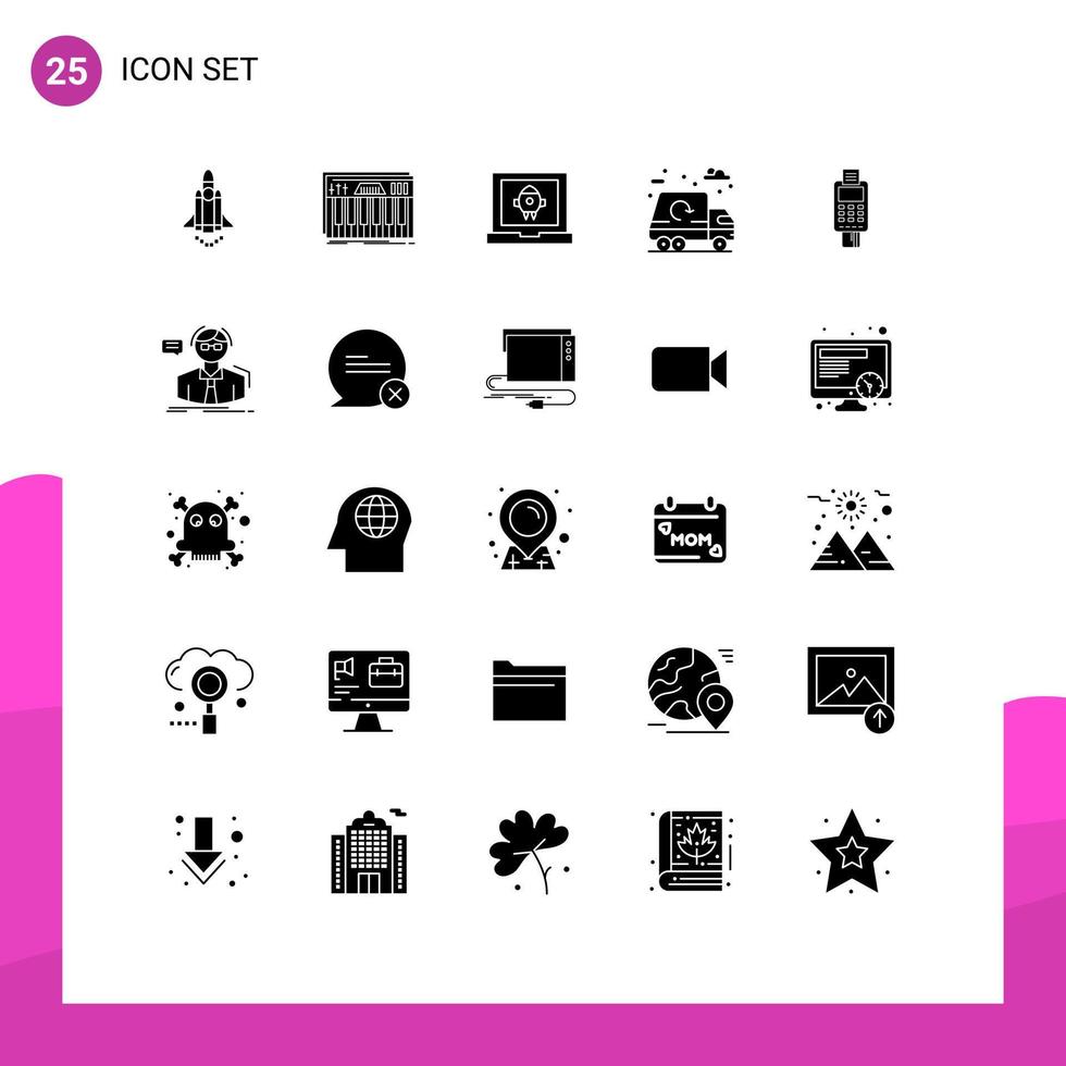 25 iconos creativos signos y símbolos modernos de máquina basura sonido vida cohete elementos de diseño vectorial editables vector