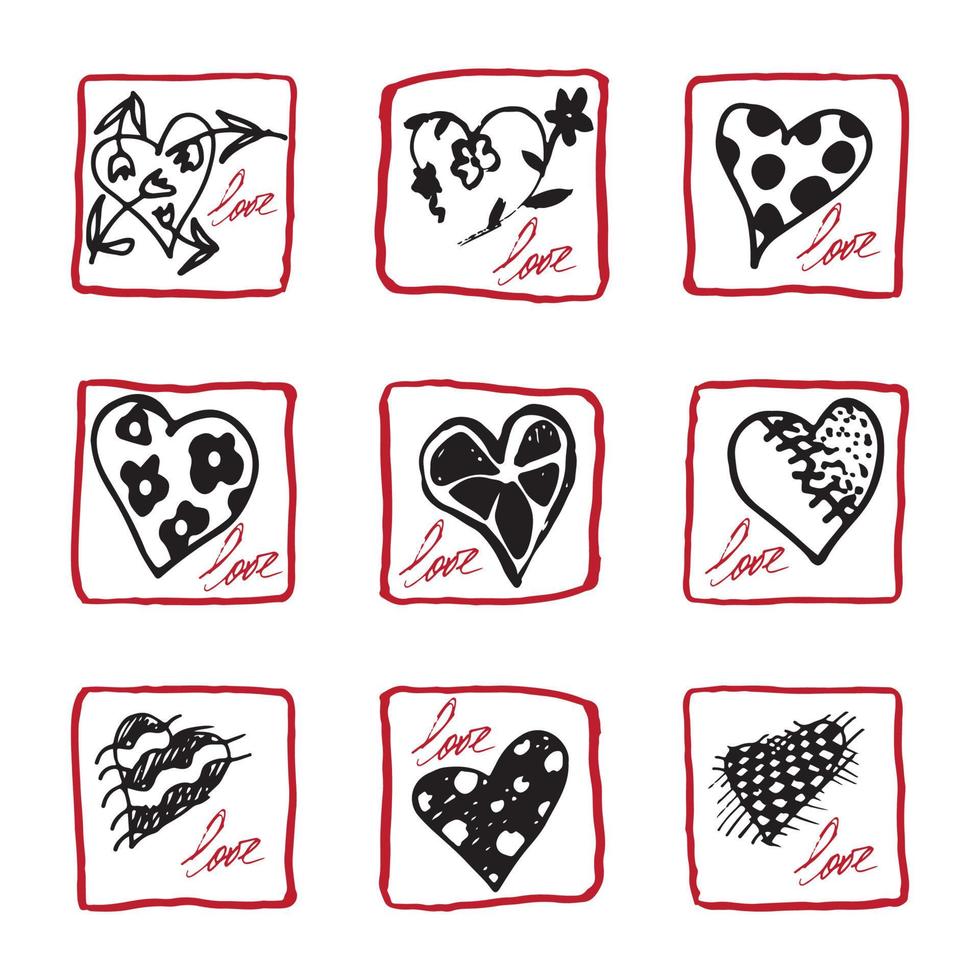 Set of retro hand-drawn icon for valentines and wedding day vector