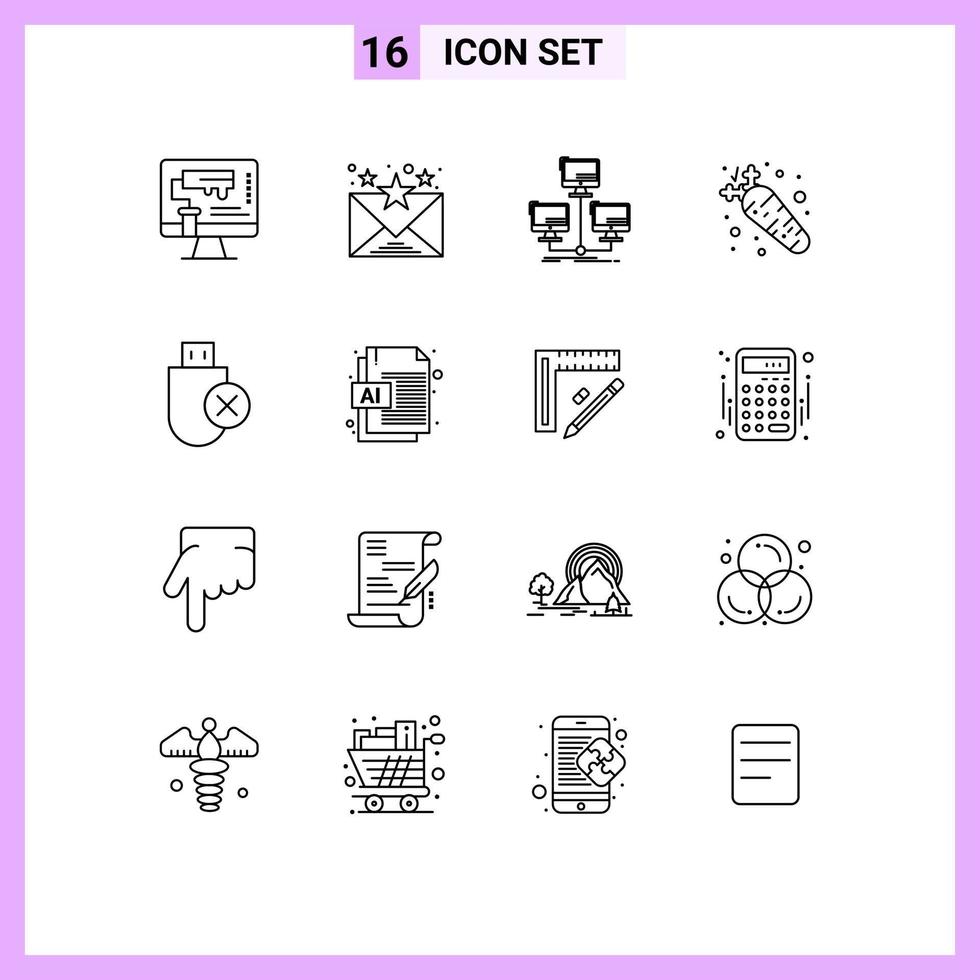 User Interface Pack of 16 Basic Outlines of computers food database diet computer Editable Vector Design Elements