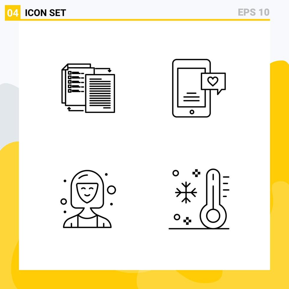 Stock Vector Icon Pack of 4 Line Signs and Symbols for file business wlan chat director Editable Vector Design Elements