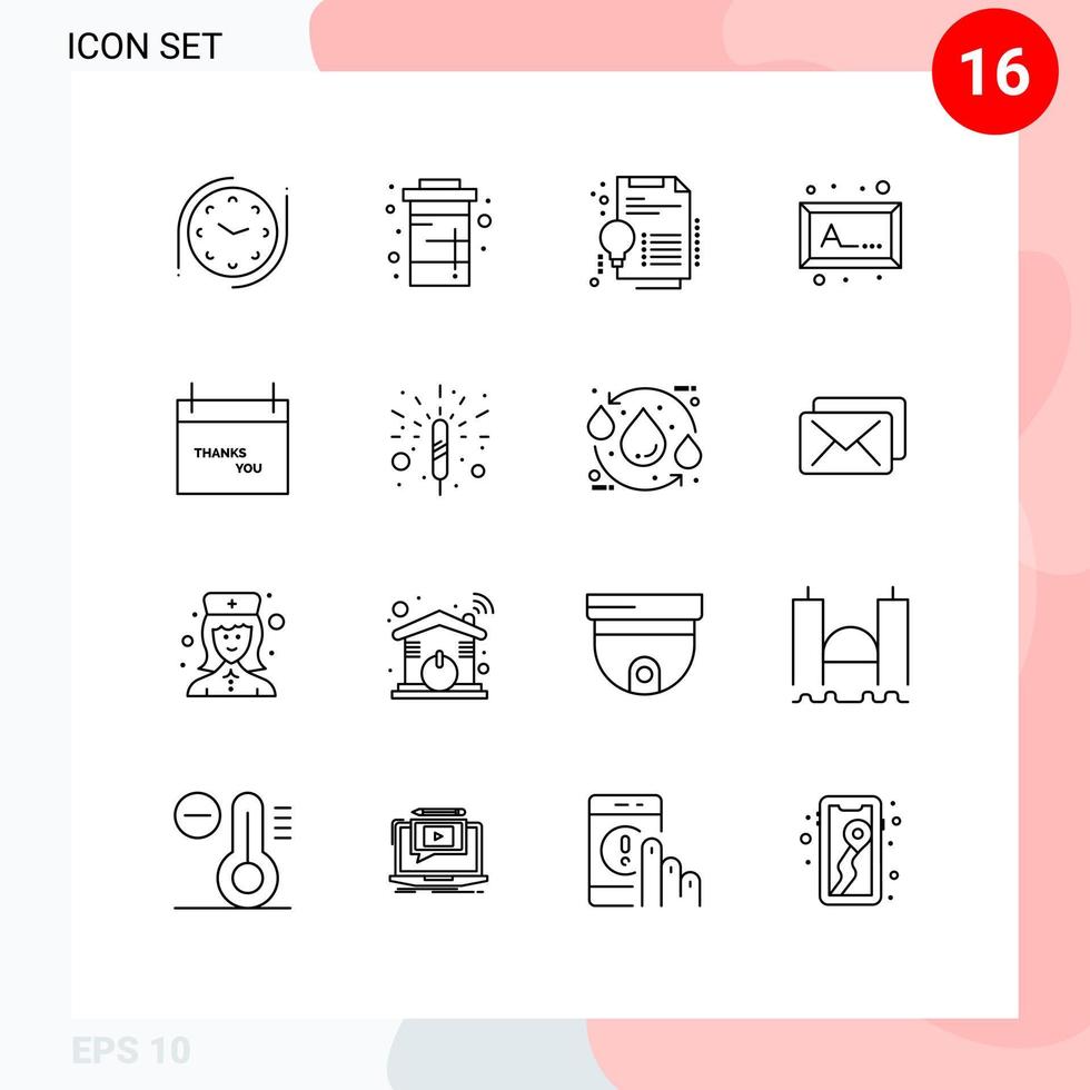 16 Outline concept for Websites Mobile and Apps season calendar certificate picture frame Editable Vector Design Elements