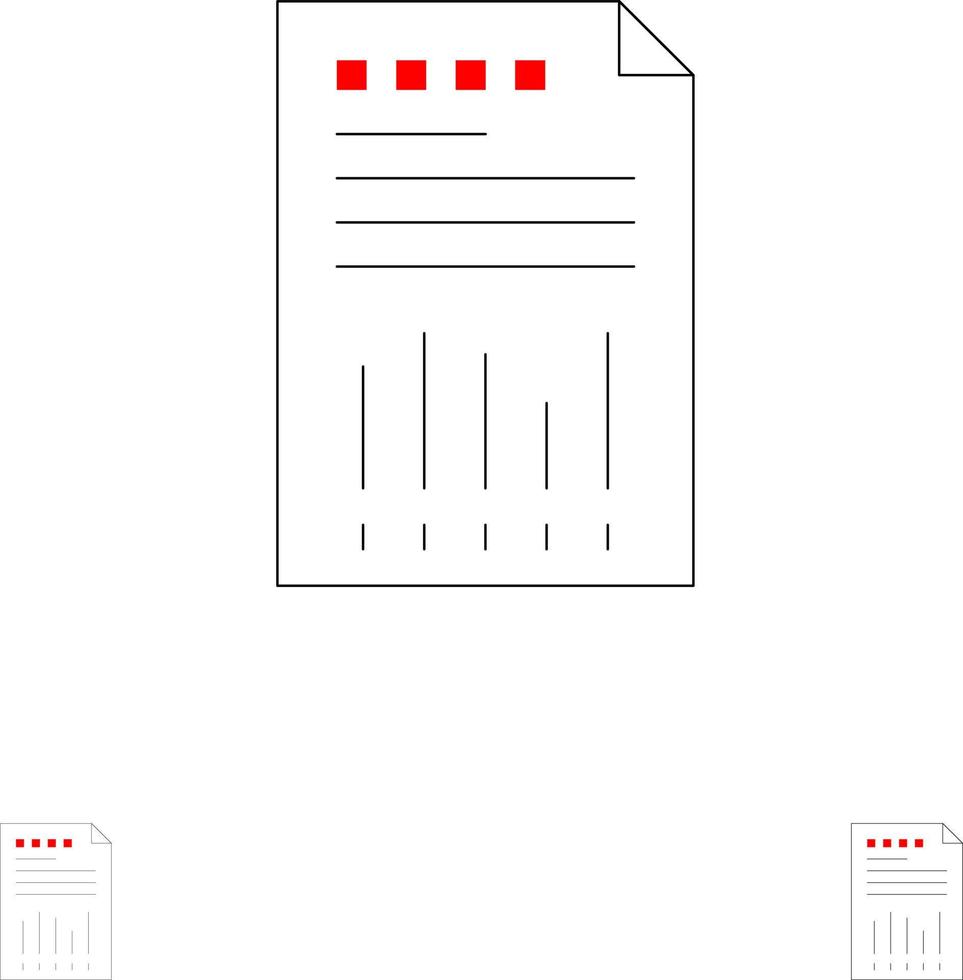 Spreadsheet Business Data Financial Graph Paper Report Bold and thin black line icon set vector