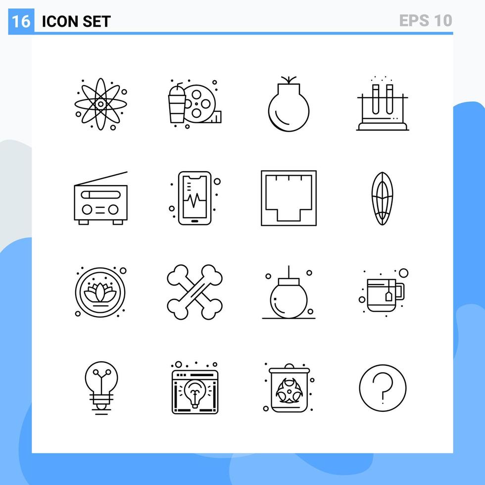 los iconos de estilo moderno de 16 líneas describen símbolos para uso general signo de icono de línea creativa aislado sobre fondo blanco paquete de 16 iconos vector