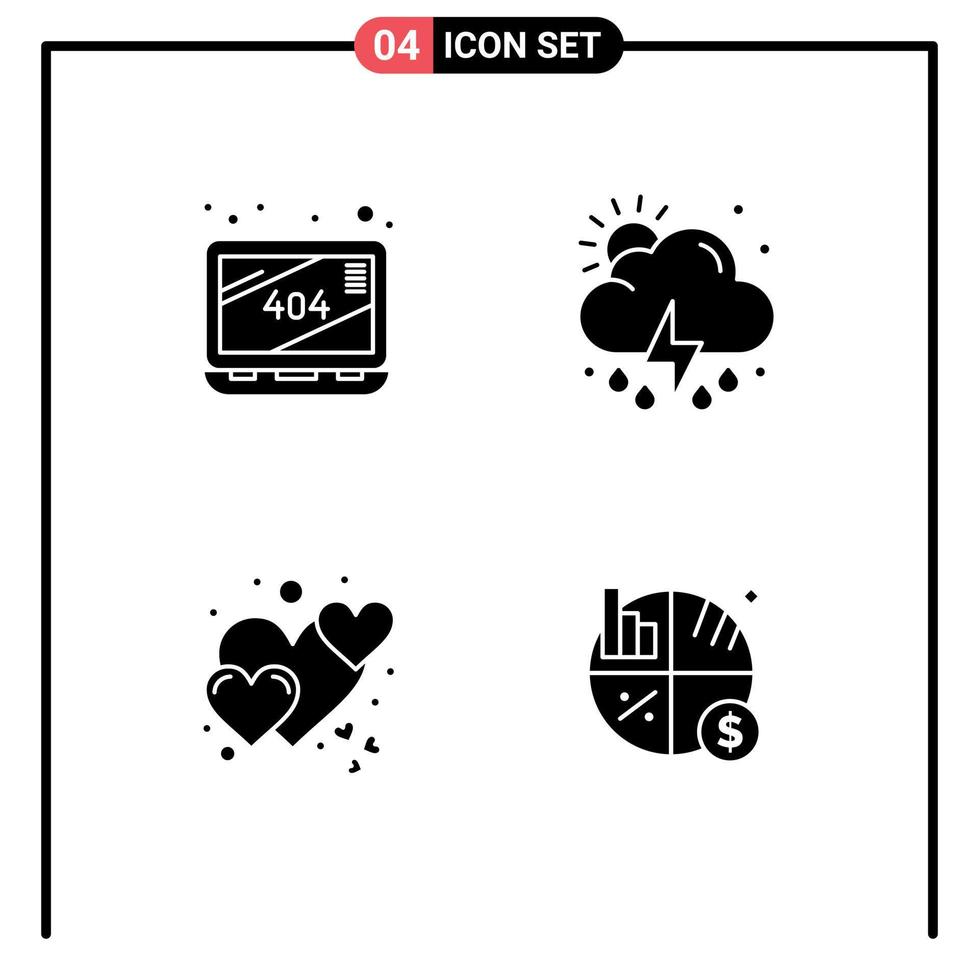 Universal Icon Symbols Group of 4 Modern Solid Glyphs of error romantic cloud weather business Editable Vector Design Elements
