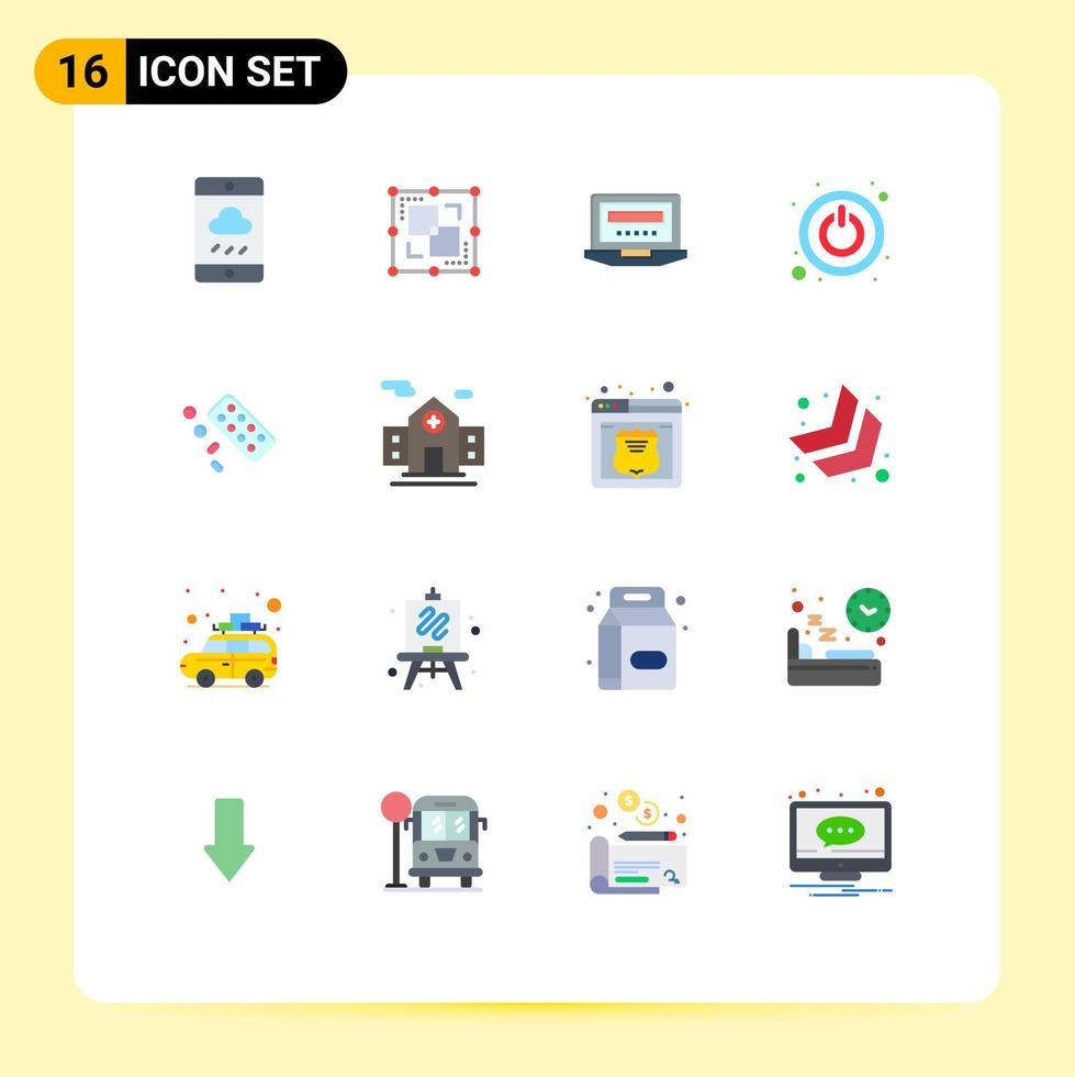 Set of 16 Modern UI Icons Symbols Signs for tablet medicine laptop switch power Editable Pack of Creative Vector Design Elements