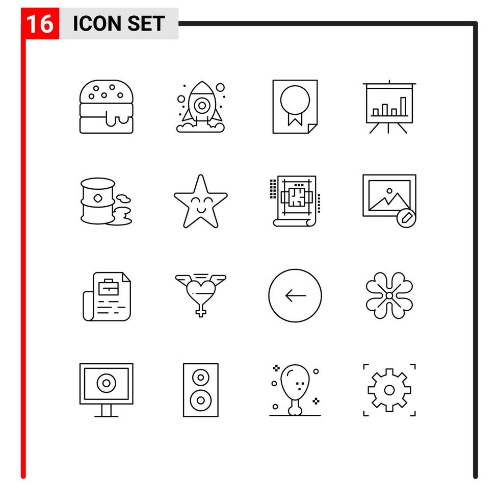 User Interface Pack of 16 Basic Outlines of fable garbage paper environment presentation Editable Vector Design Elements