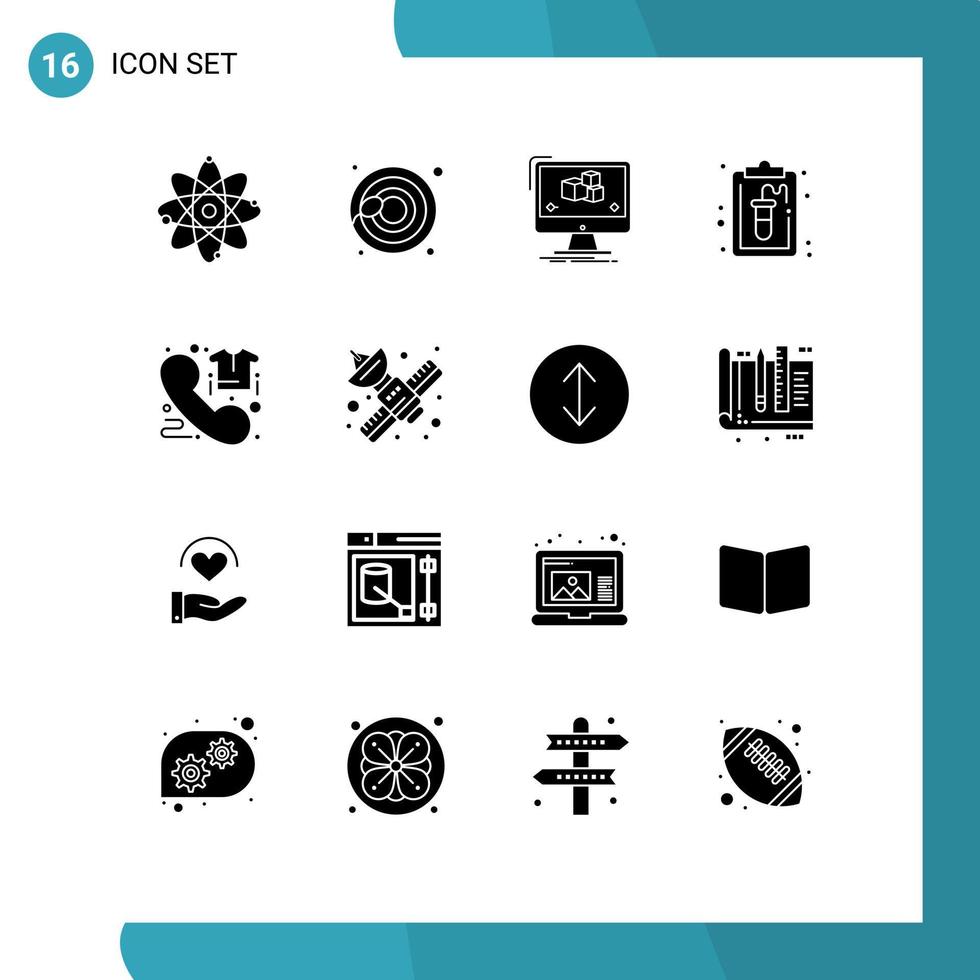 16 User Interface Solid Glyph Pack of modern Signs and Symbols of call record animation document software Editable Vector Design Elements