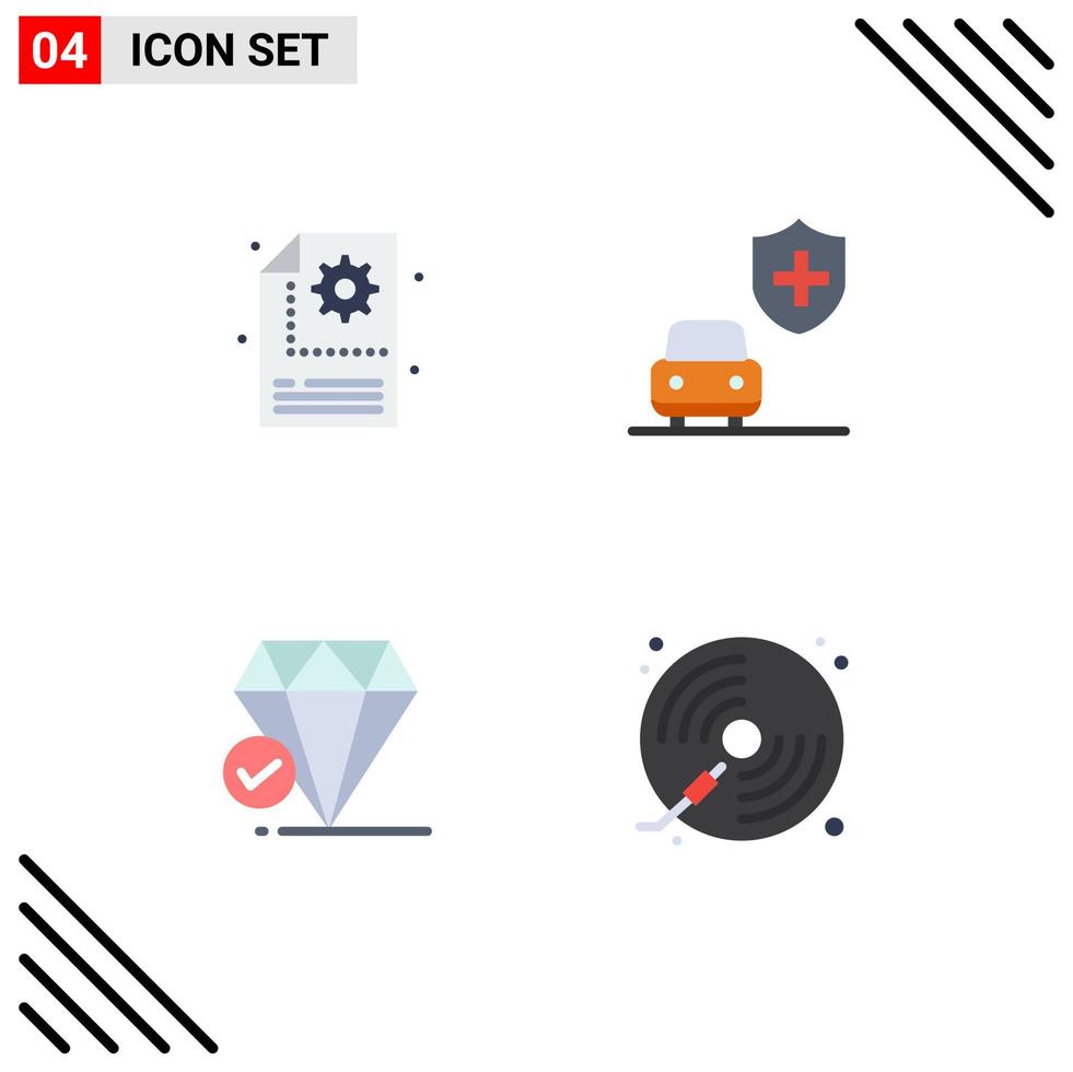 Pictogram Set of 4 Simple Flat Icons of creative big think setting security disc Editable Vector Design Elements